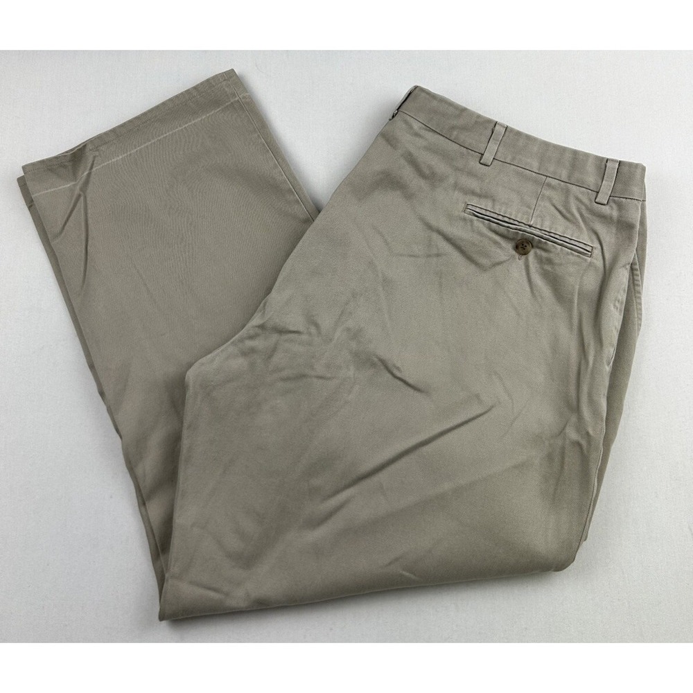 LL Bean Pants Mens 42x29 Khaki Chino Flat Front Hemmed No Tag
